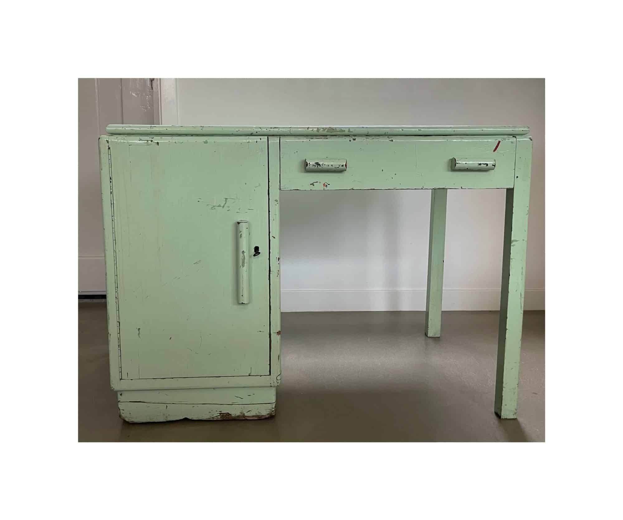Great authentic, old desk, mint green, France, 1950s Studio Tout