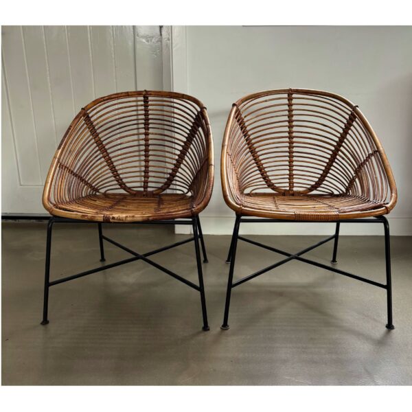Set of 2 midcentury rattan lounge chairs, 1950s