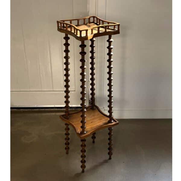 Antique, folkart, tall piëdestal, side-table, wire spool column feet, France, 1st half 20th century