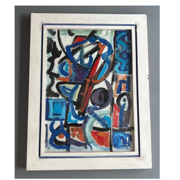 Vintage abstract painting, framed with glass