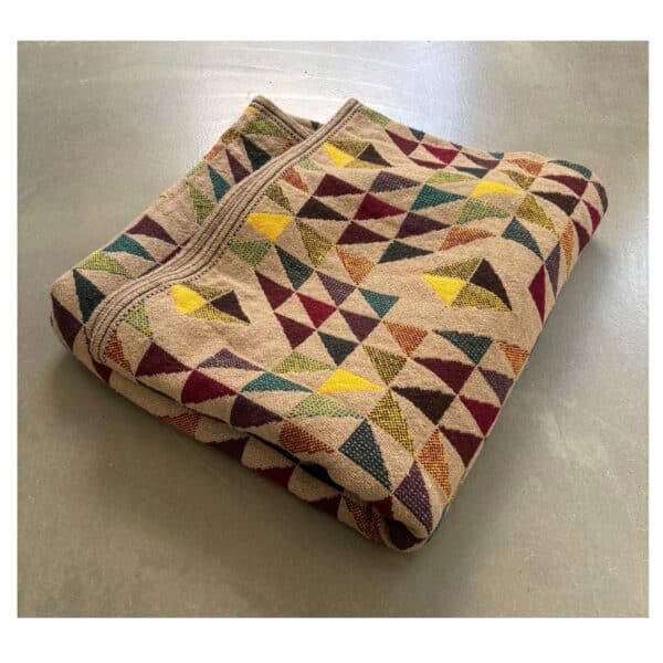 Vintage woven plaid, 'throw', decor of multi-color polychrome shapes