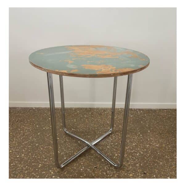 Bauhaus (style) side-table, tubular frame, wooden top