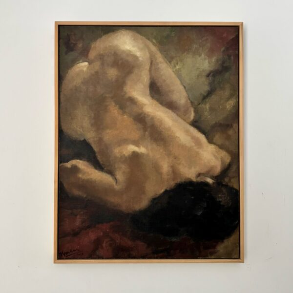 Painting, marouflé, "lying nude", Klaas Mobach, The Netherlands, 1940