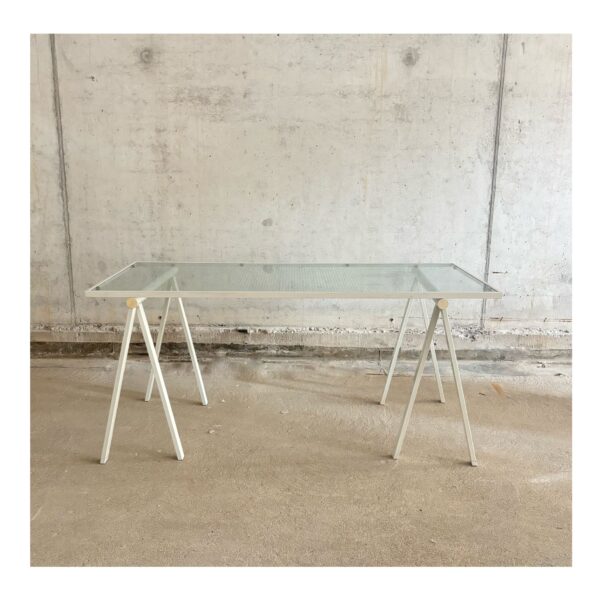 Steel & glass table or desk, model 'Trestle', design Rodney Kinsman for Bieffeplast, Padova / Italy, 1980s