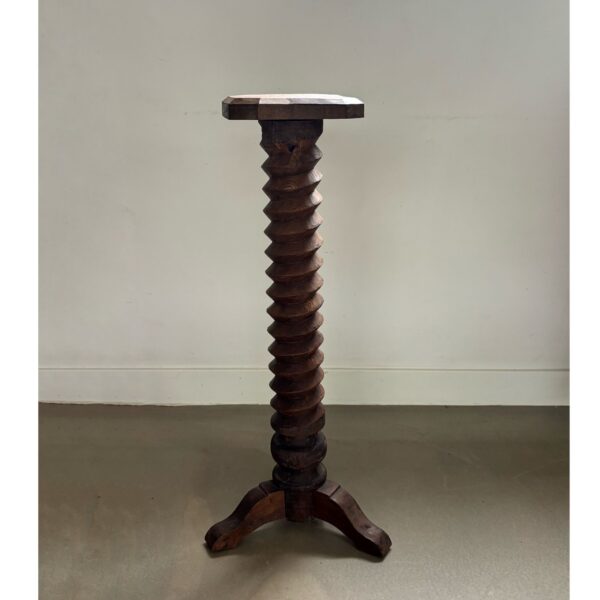 Brutalist hand-carved wooden pedestal, France