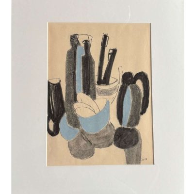 Artwork still life blue and black on paper 8