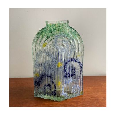 Glass vase green blue yellow decor 11