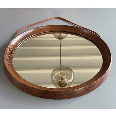 Large wengé wooden mirror leather stripe 1