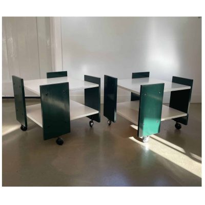 set side tables on wheels green white MAIN